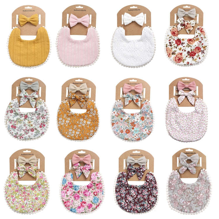 Baby Linen Cotton Printed Double-sided Saliva Towel Headband Set(DP021-4)