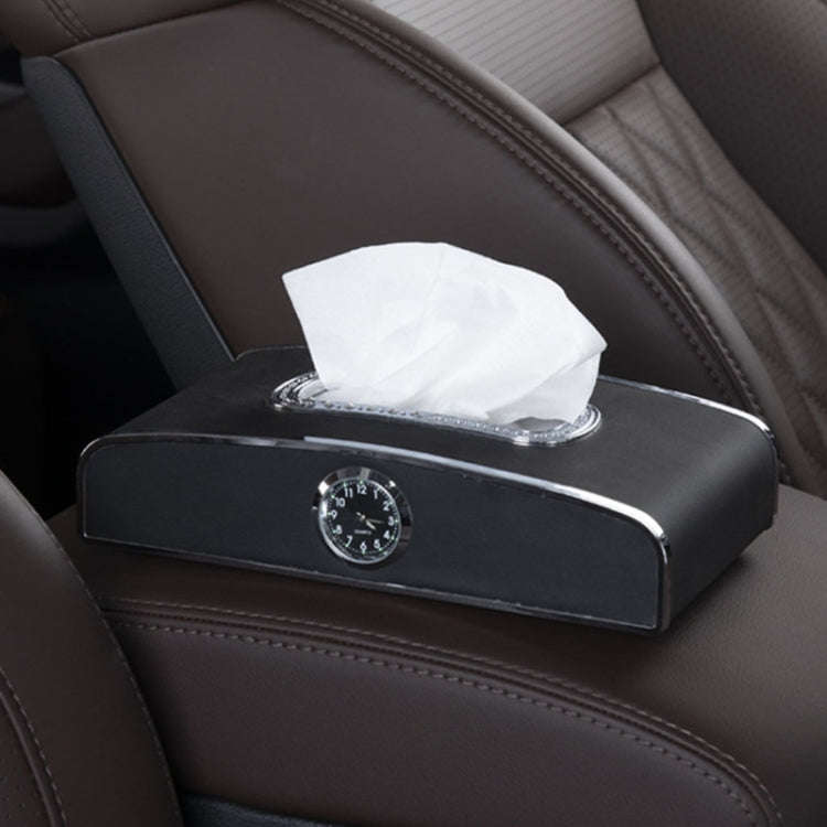 Car Clock Tissue Box Multi-Function Vehicle Instrument Table Paper Towel Box, Style: With Clock (...