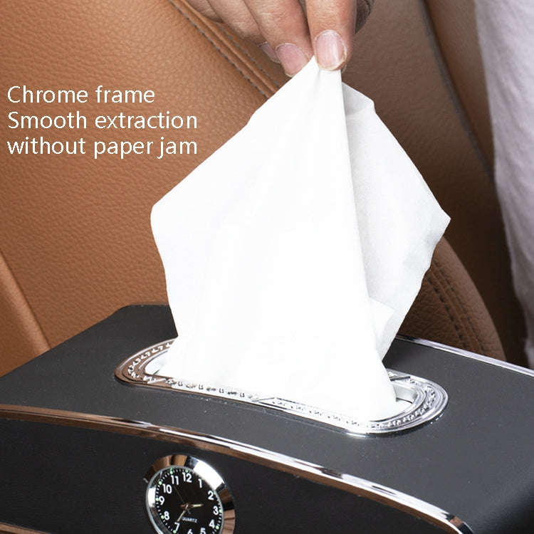 Car Clock Tissue Box Multi-Function Vehicle Instrument Table Paper Towel Box, Style: With Clock (...