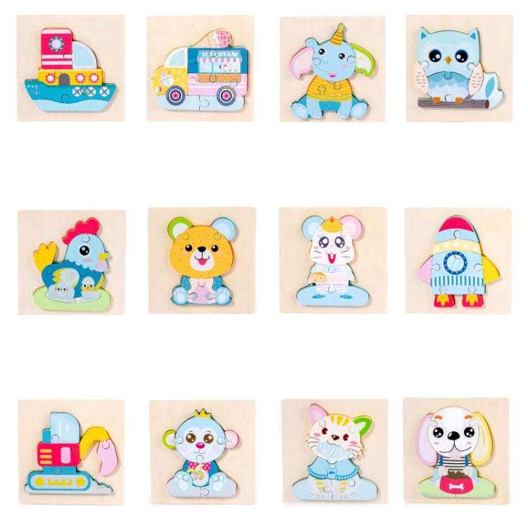 3 PCS Early Childhood Education Wooden Three-Dimensional Jigsaw Puzzle Toy(S-Rabbit)