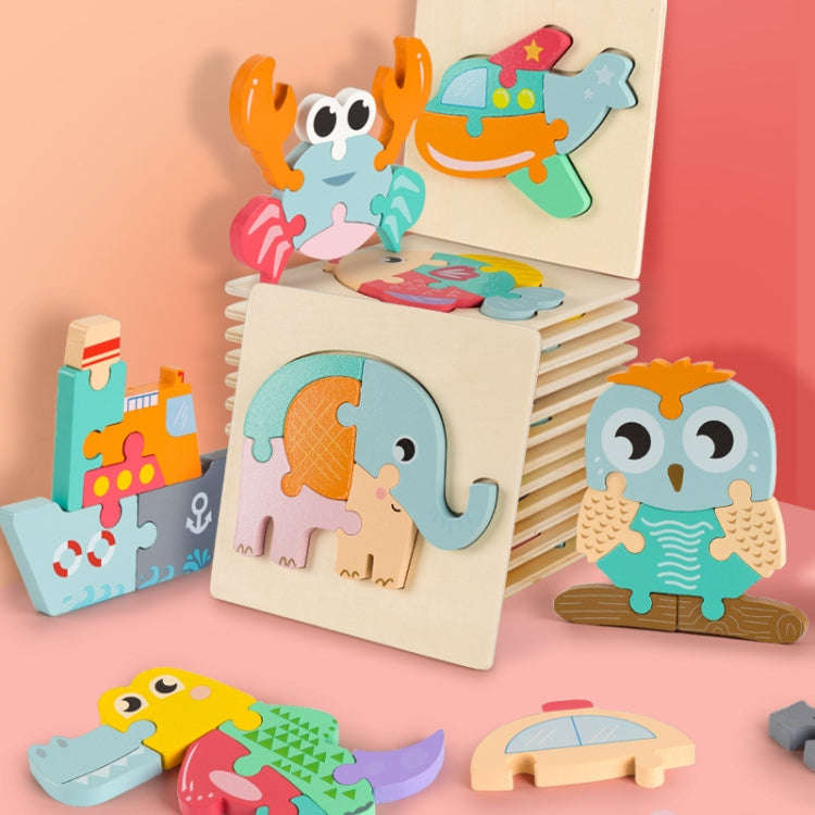 3 PCS Early Childhood Education Wooden Three-Dimensional Jigsaw Puzzle Toy(S-Rabbit)