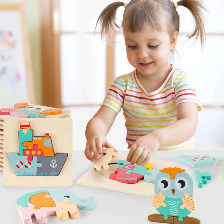 3 PCS Early Childhood Education Wooden Three-Dimensional Jigsaw Puzzle Toy(Elephant)
