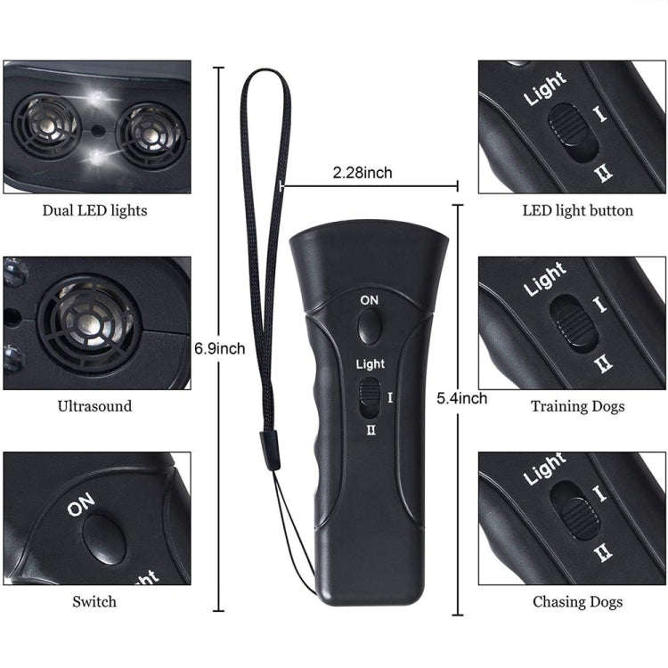 LED Flashlight Ultrasonic Dog Repeller Portable Dog Trainer, Colour: Double black(Colorful Package)