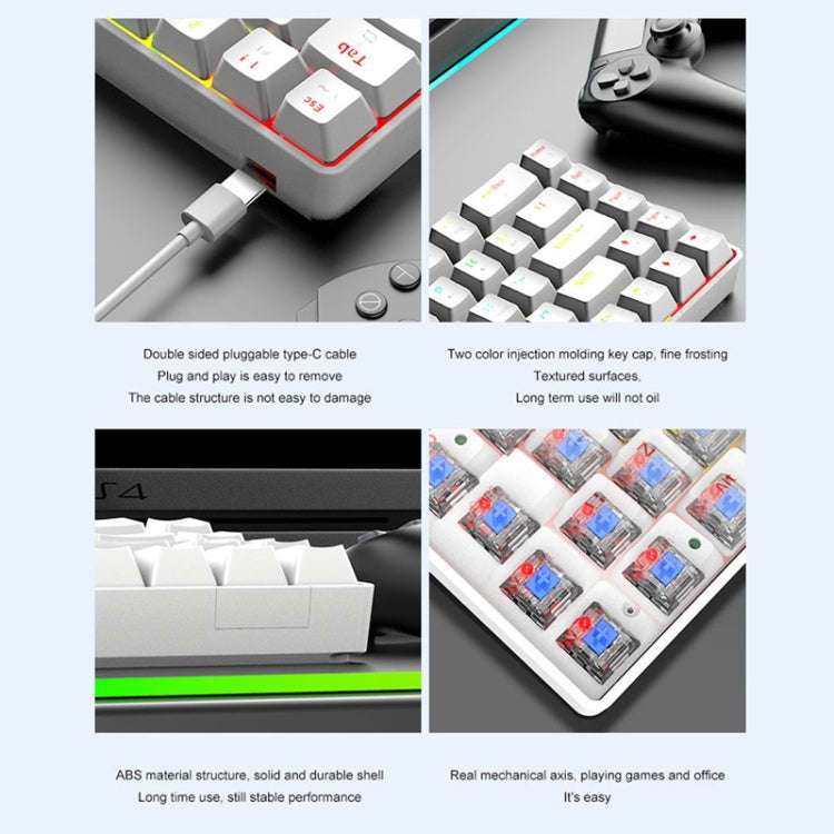 T8 68 Keys Mechanical Gaming Keyboard RGB Backlit Wired Keyboard, Cable Length:1.6m(White Green S...