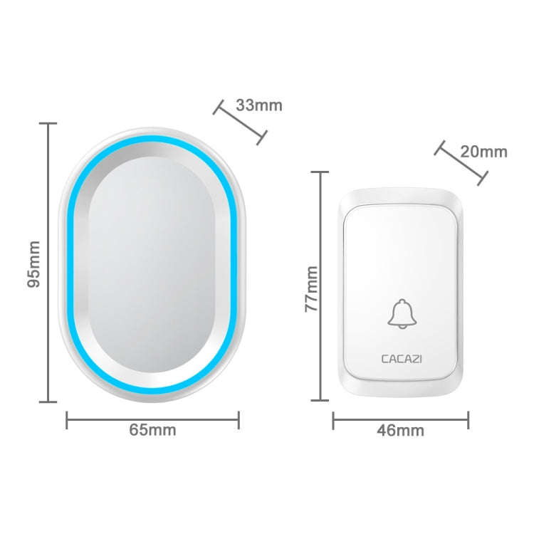 CACAZI A80 1 For 1 Wireless Music Doorbell without Battery, Plug:EU Plug(White)
