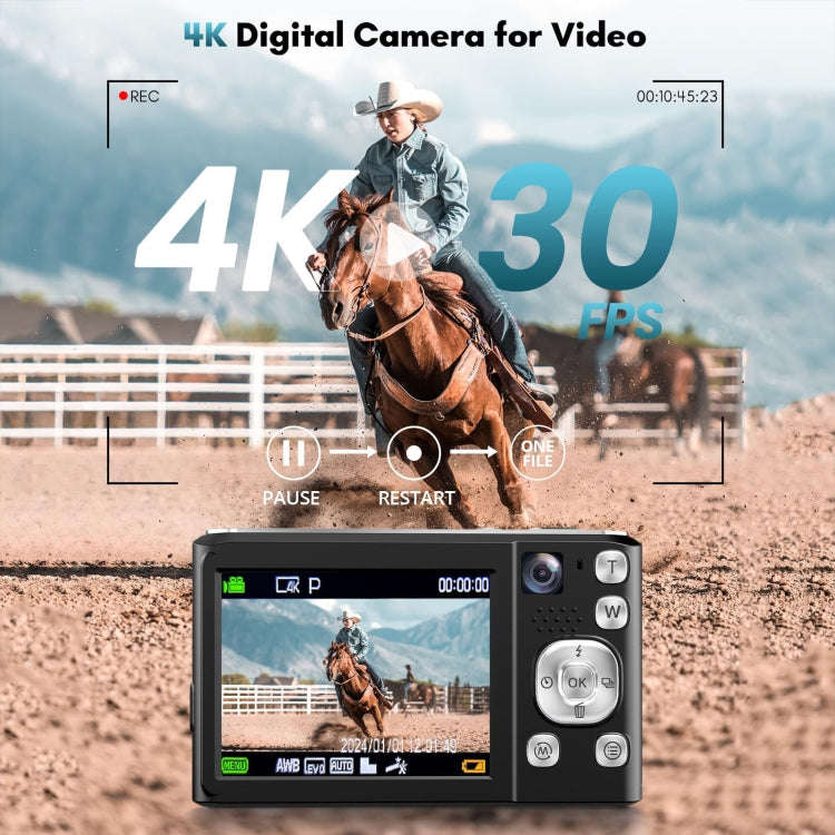 DC308 2.8-Inch 4K HD Front And Rear Dual-Camera 16X Zoom Digital Camera EU Plug(Black)