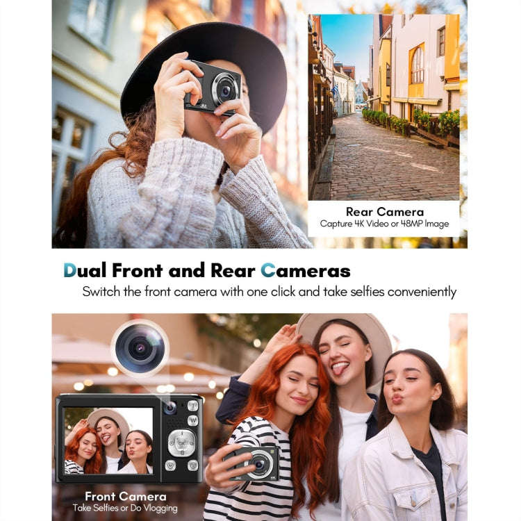 DC308 2.8-Inch 4K HD Front And Rear Dual-Camera 16X Zoom Digital Camera US Plug(White)