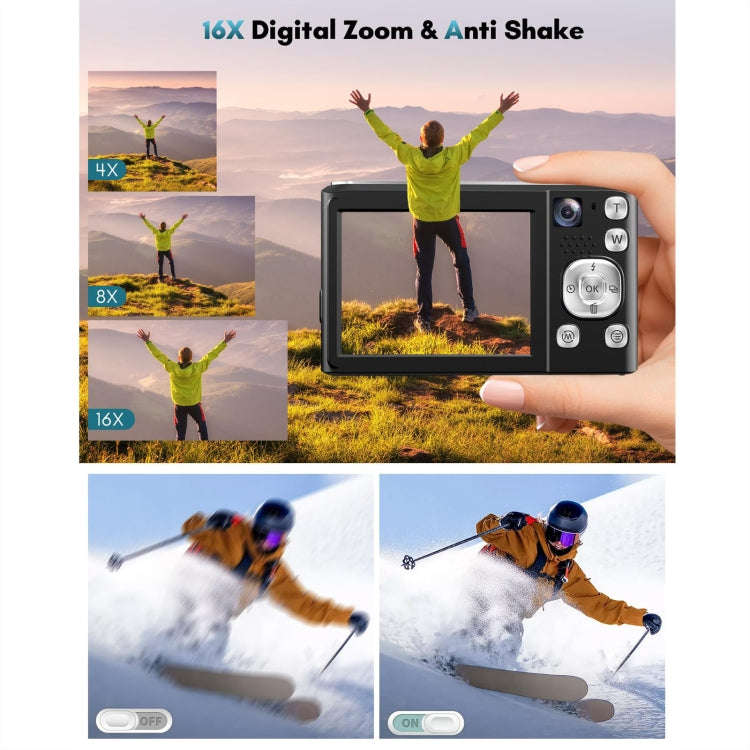 DC308 2.8-Inch 4K HD Front And Rear Dual-Camera 16X Zoom Digital Camera US Plug(White)