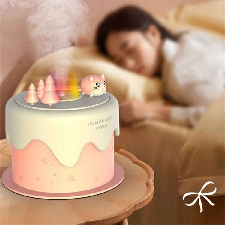 M328 Battery Type Mini Desktop Night Light Cartoon Cake Silent Spray Humidifier(Pink)