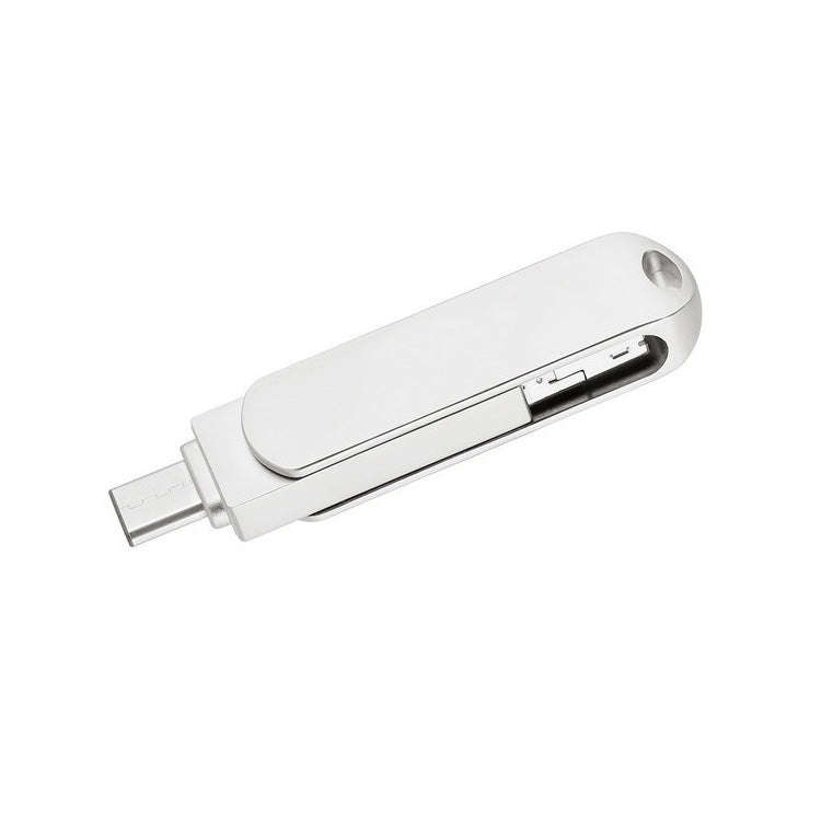 128GB USB 3.0 + 8 Pin + USB-C / Type-C 3 in 1 Phone Computer Rotatable Metal U-Disk