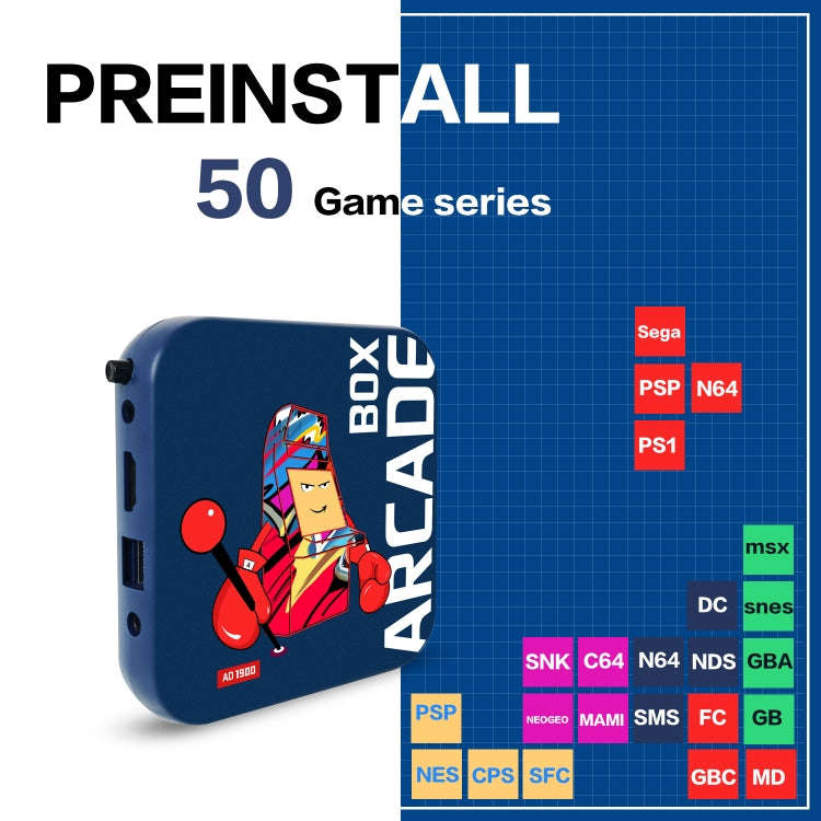 Arcade Box 256G Wired Video Game Machine Box 4K HD Display For PS1/PSP/N64/DC, UK Plug