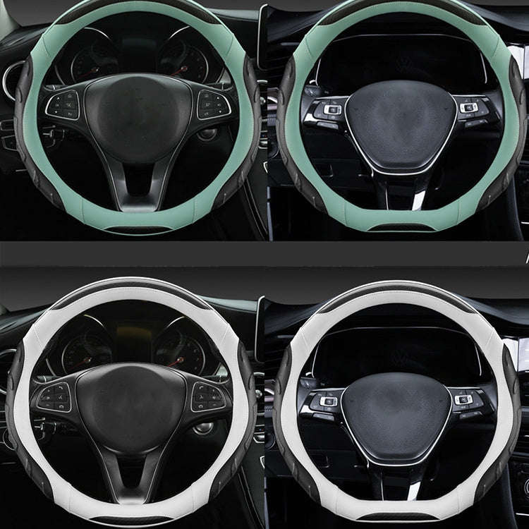 Leather Carbon Fiber Stitching Car Steering Wheel Set, Diameter: 38cm(Black White Round)