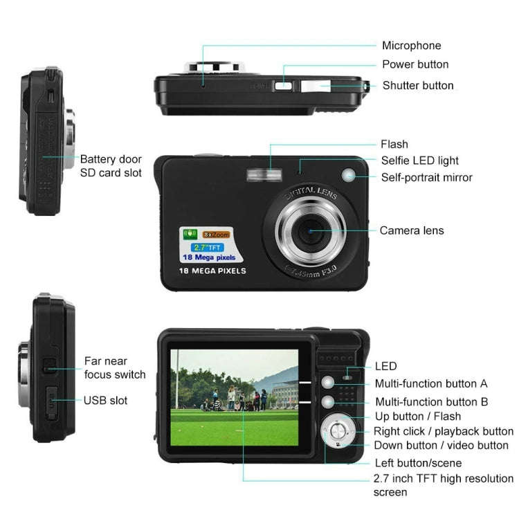 K09 48 Million Pixel CCD HD Digital Camera Retro Self-Portrait Video Camera(Red)