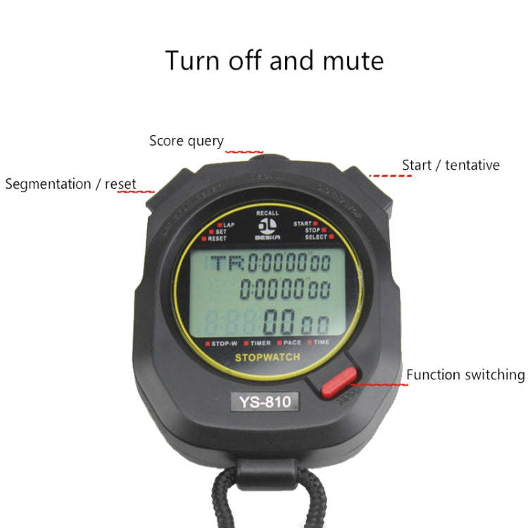 YS Electronic Stopwatch Timer Training Running Watch, Style: YS-810 10 Memories (Black)