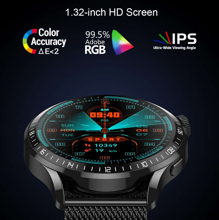 HD2 1.32 Inch Heart Rate Detection Smart Watch(Black + Leather)