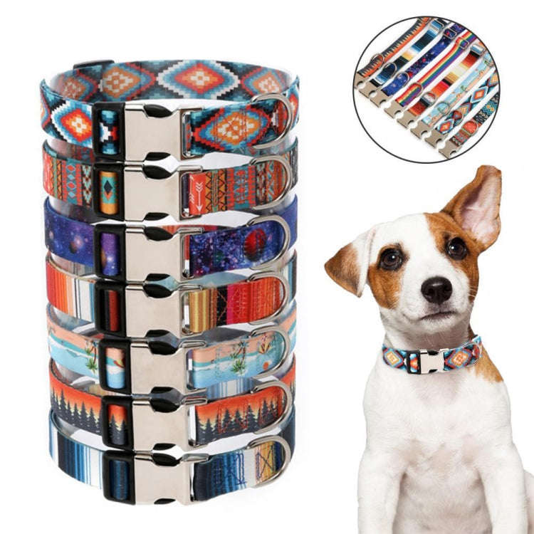 Pet Ethnic Style Polyester Cotton Print Pattern Collar, Size: XL: 2.5x43-71cm(Aurora Forest)