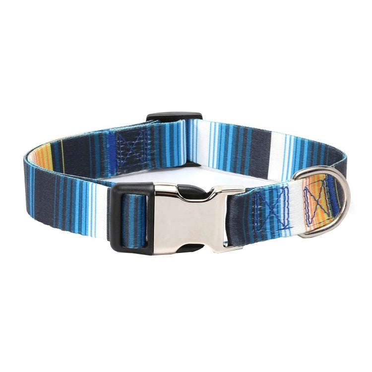 Pet Ethnic Style Polyester Cotton Print Pattern Collar, Size: M: 2.0x32-52cm(Blue Stripes)