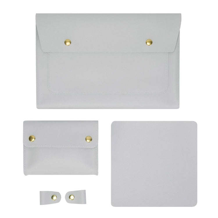 S178 3 In 1 Leather Waterproof Laptop Liner Bag, Size: 14 inches(Light Grey)