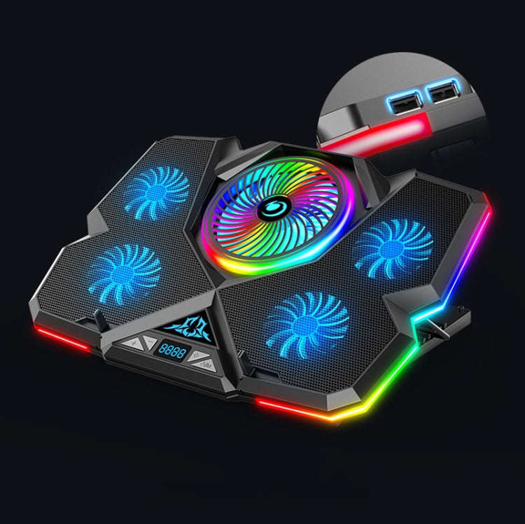 CoolCold  Five Fans 2 USB Ports Laptop Cooler Gaming Notebook Cool Stand,Version: Touch Symphony ...