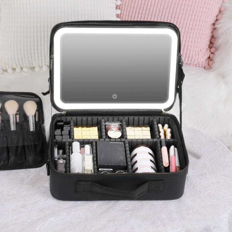 NICELAND TM1060 Large Capacity With Lamp Makeup Bag Portable, Color: Large Black