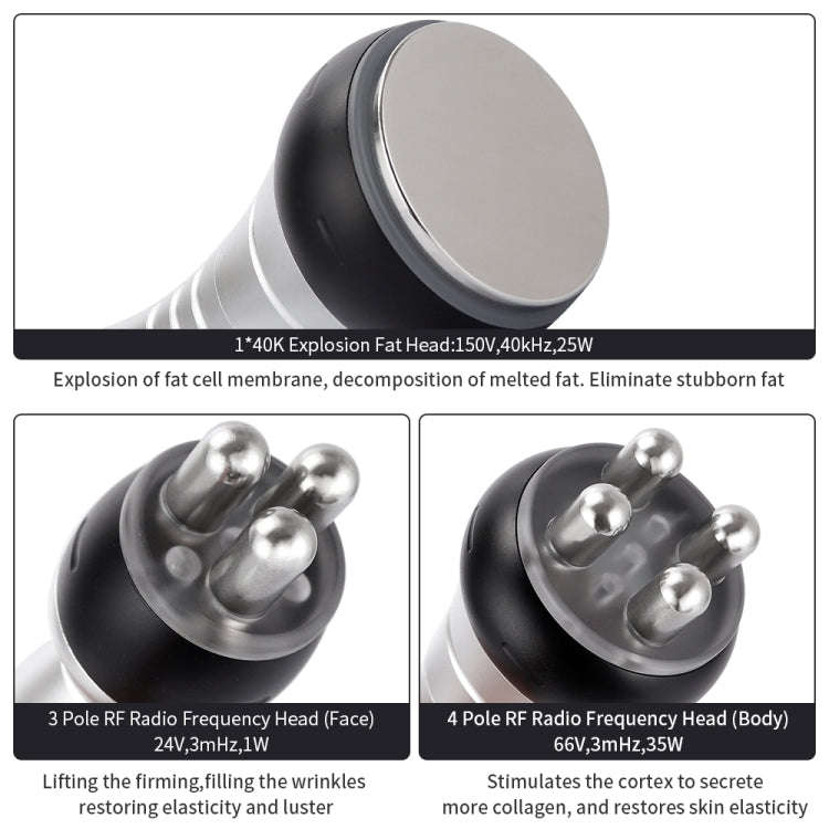 3-in-1 40K Ultrasonic Fat Blasting Device  Radio Frequency Beauty Device Plastic Handle(UK Plug)