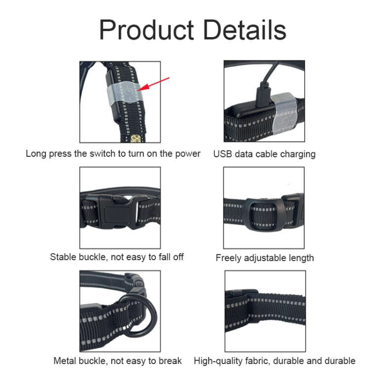 LED Rechargeable Wear-resistant and Waterproof Pet Lighting Collar, Size: M(Black)
