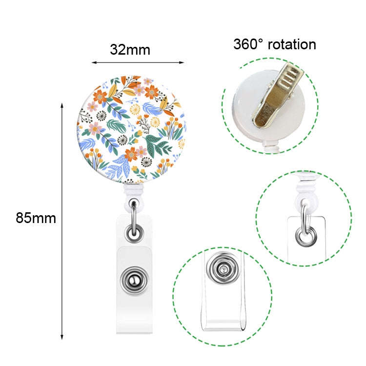 2 PCS Retro Fresh Small Floral Retractable Badge Reel Name Tag Card Badge(No. 3)