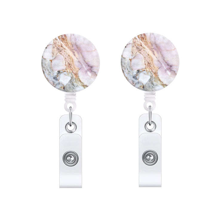 2 PCS Marble Texture Drop Glue Retractable Badge Reel Name Tag Card Badge(Light Pink)