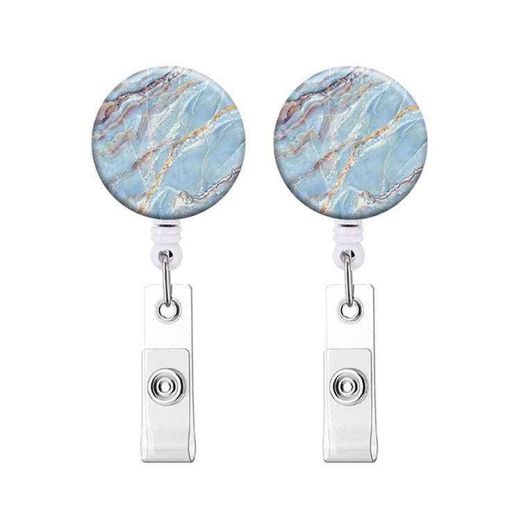 2 PCS Marble Texture Drop Glue Retractable Badge Reel Name Tag Card Badge(Sky Blue)