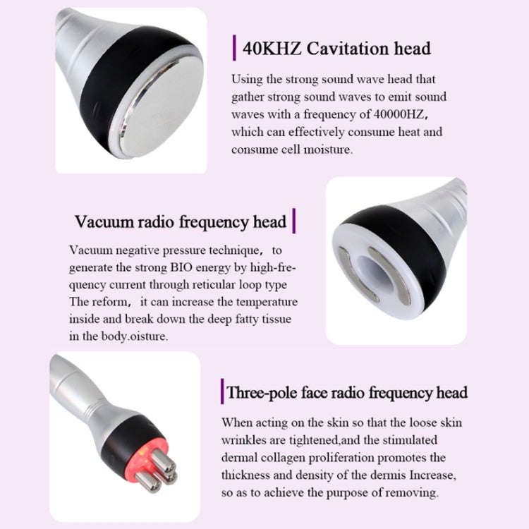 4 In 1  40K Ultrasonic Fat Blasting Device Radio Frequency Beauty Device Metal Handle US Plug