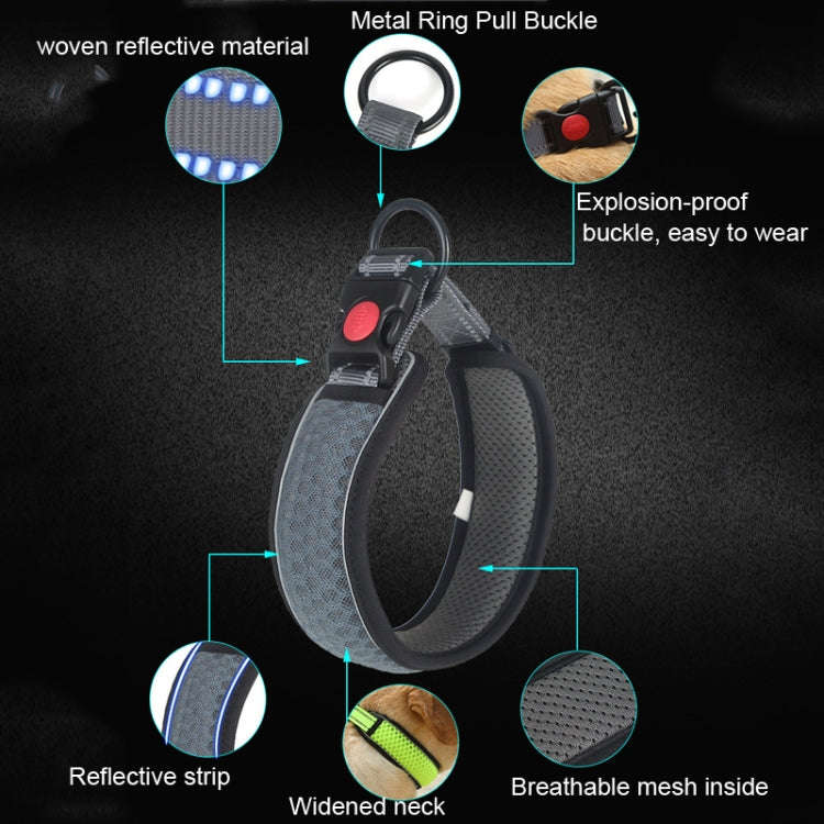 Honeycomb Net Dog Collar Neck Collar Breathable Reflective Anti-Strangle Collar L(Fluorescent Green)