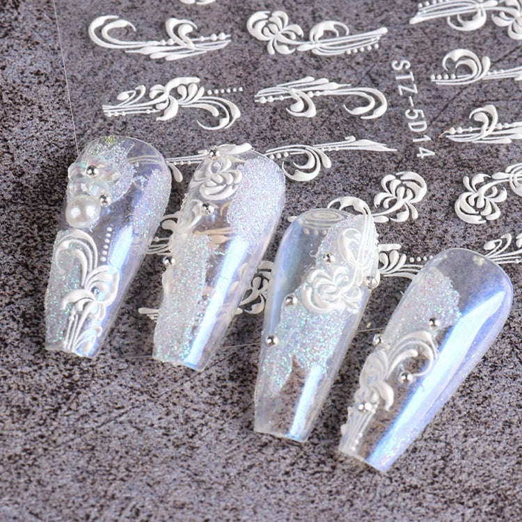 5D Three-dimensional Carved Nail Art Stickers Rose Pattern Embossed Nail Stickers(Stz-5D14)