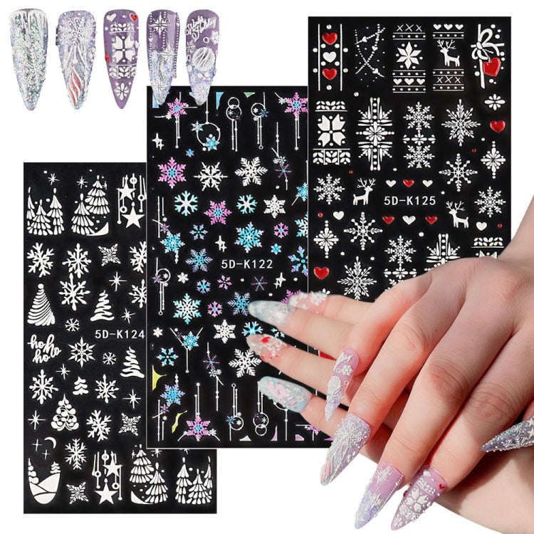 3 PCS 5D Embossed Nail Stickers Christmas Snowflake Elk Nail Stickers(5D-K124)
