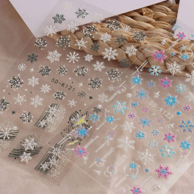 3 PCS 5D Embossed Nail Stickers Christmas Snowflake Elk Nail Stickers(5D-K027)