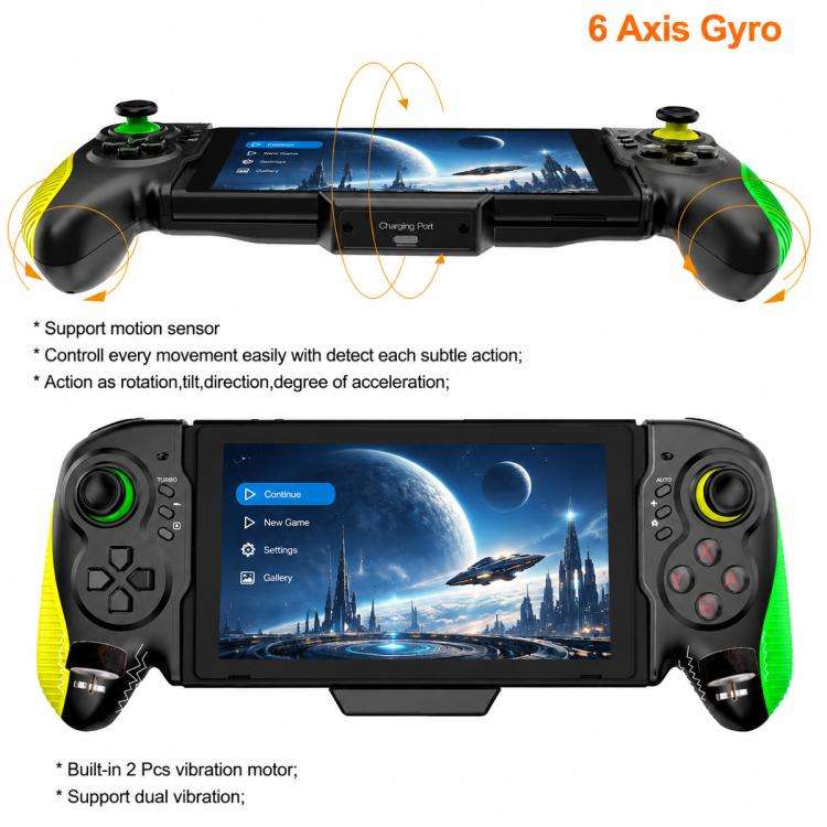 STK-7037 For Switch Game Controller with 6-axis Somatosensory Burst Function(Yellow Green)