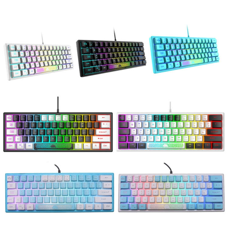 ZIYOULANG K61 62 Keys Game RGB Lighting Notebook Wired Keyboard, Cable Length: 1.5m(White Blue)