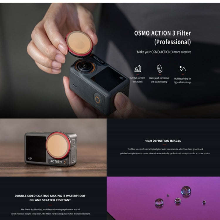 PGYTECH  For DJI OSMO Action 3 Filter Camera Lens Pro Version,Spec: NDPL 8/16/32/64