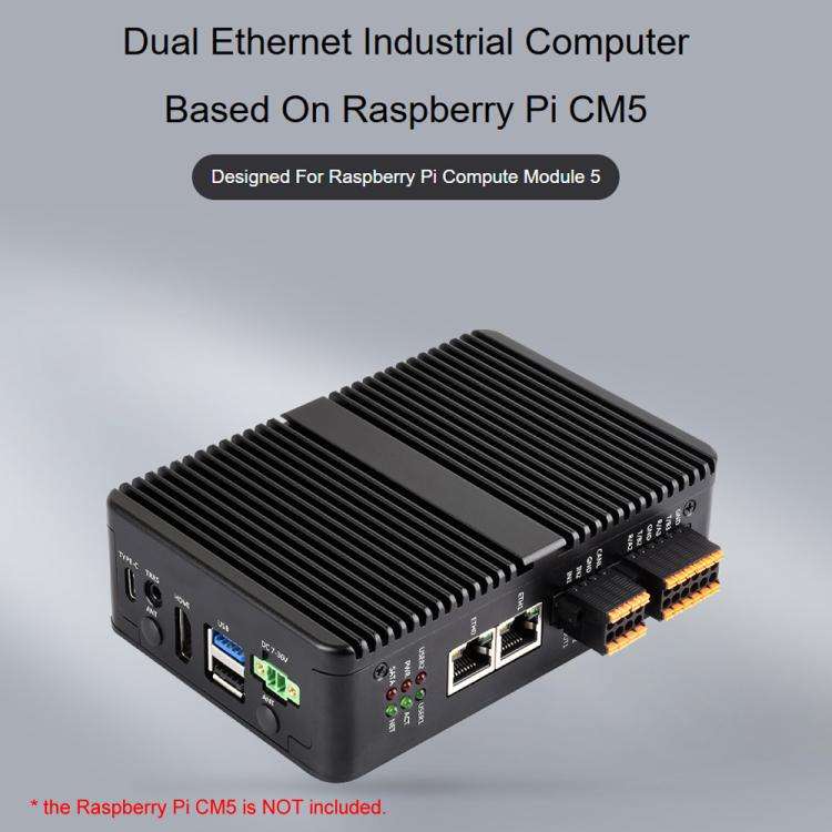 Waveshare Gigabit/2.5G Dual Ethernet Industrial Computer Based On Raspberry Pi CM5 4 x RS485(UK P...