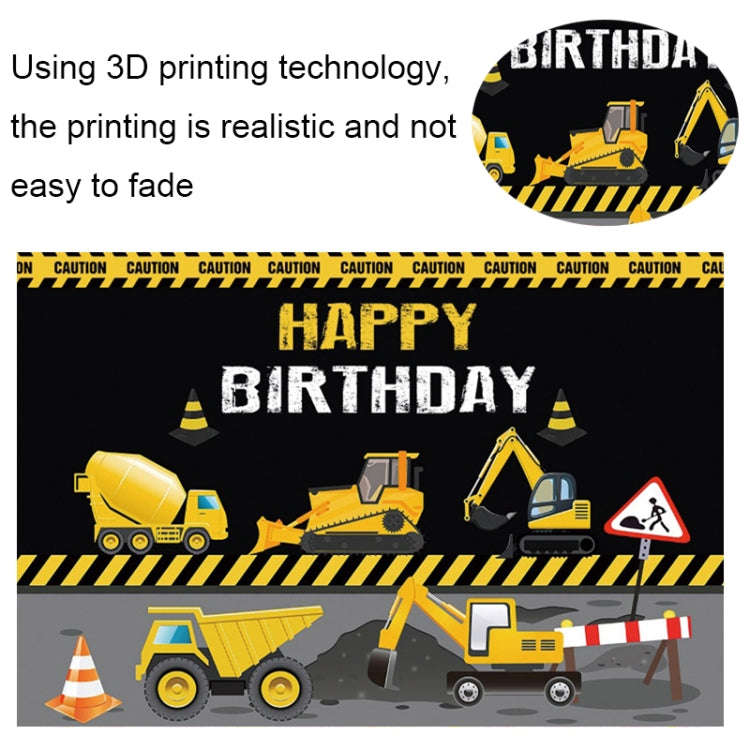 1.2m x 0.8m Construction Vehicle Series Happy Birthday Photography Background Cloth(12009897)