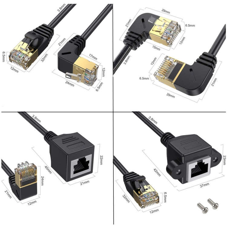 Left Bend 0.5m Cat 8 10G Transmission RJ45 Male To Female Computer Network Cable Extension Cable(...