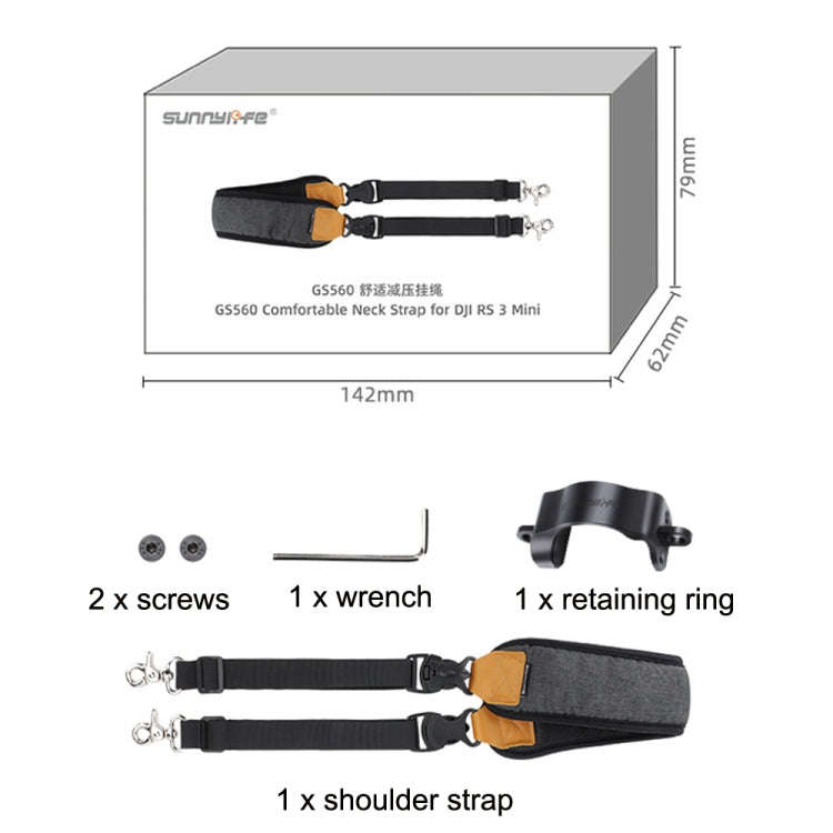 For DJI RS3 Mini Sunnylife RO-GS560 Lanyard Handheld Gimbal Double Buckle Comfortable Shoulder St...