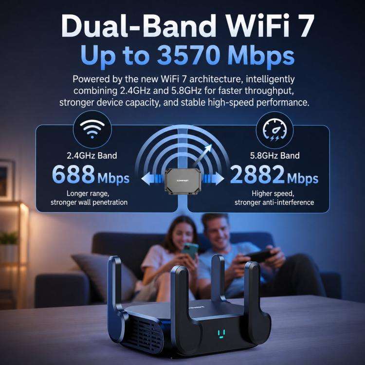 COMFAST CF-WR672BE Wi-Fi 7 BE3600 Wireless Router Dual 2.5G WAN/LAN Ports EU Plug