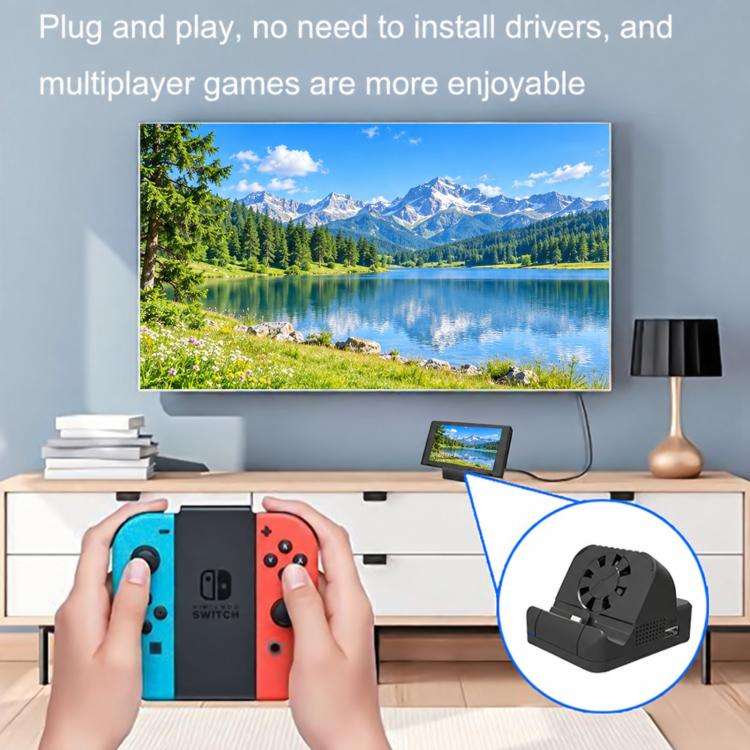 For Nintendo Switch / Switch OLED SW300 HDMI Video Casting Converter Cooling Fan Base Charger(Black)