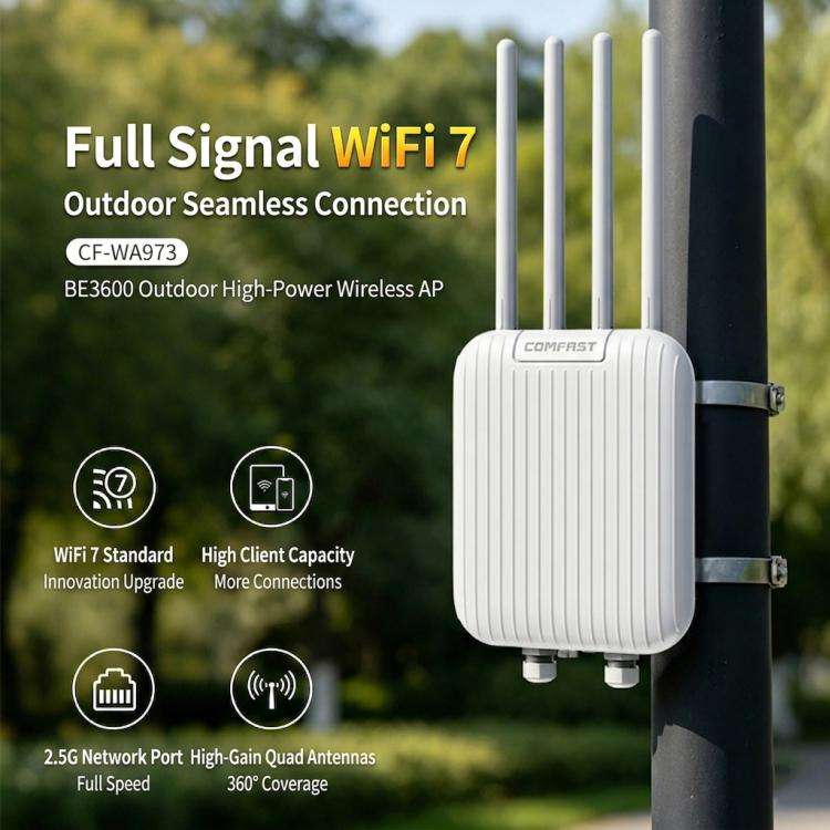 COMFAST CF-WA973 WiFi 7 Outdoor Access Point Dual-Band 3600Mbps High Power Wireless AP, 2.5G WAN ...