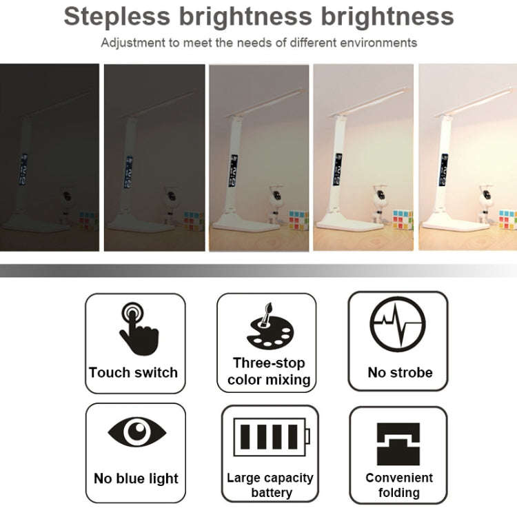 LED Intelligent Digital Display Foldable Desk Lamp, Style: Charging 2000mAh