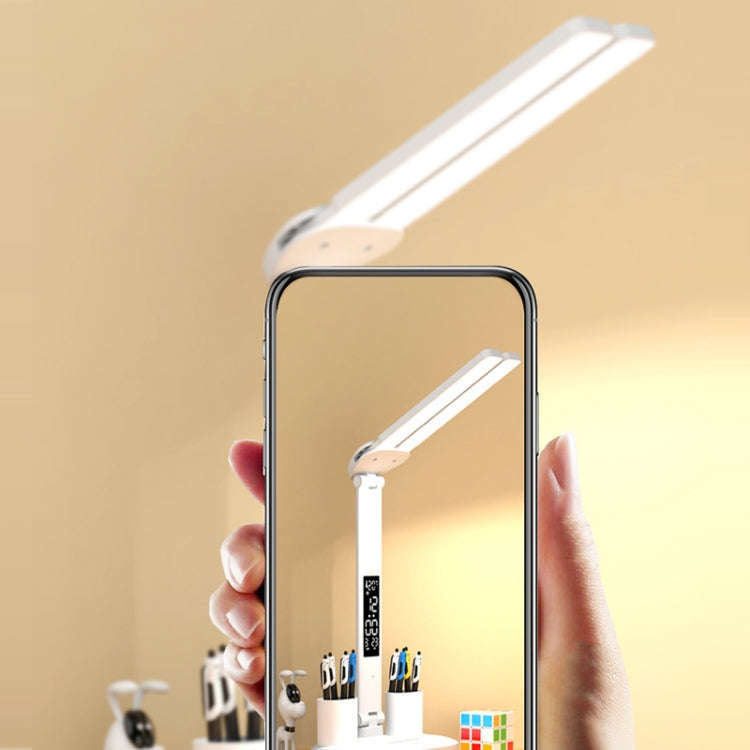 LED Intelligent Digital Display Foldable Desk Lamp, Style: Double Head USB Straight Plug