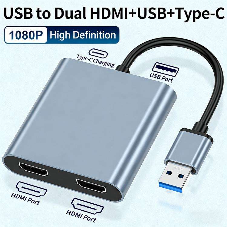 USB 3.0 To Dual HDMI, USB, USB-C / Type-C High Definition Converter 4K USB Same Screen Extender(G...