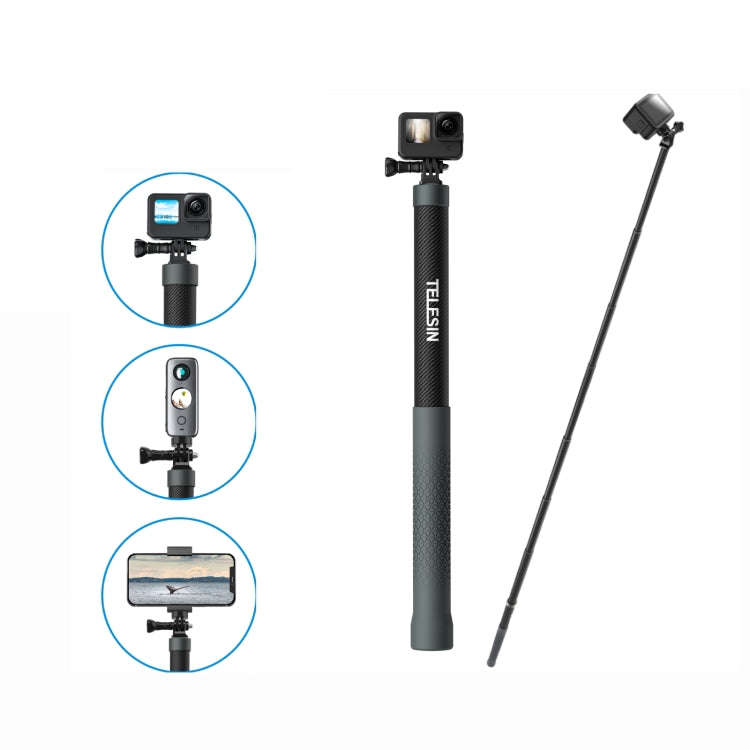 TELESIN 3M Carbon Fiber Selfie Stick Monopod  With 1/4 Screw For DJI, Insta360, GoPro and Other A...