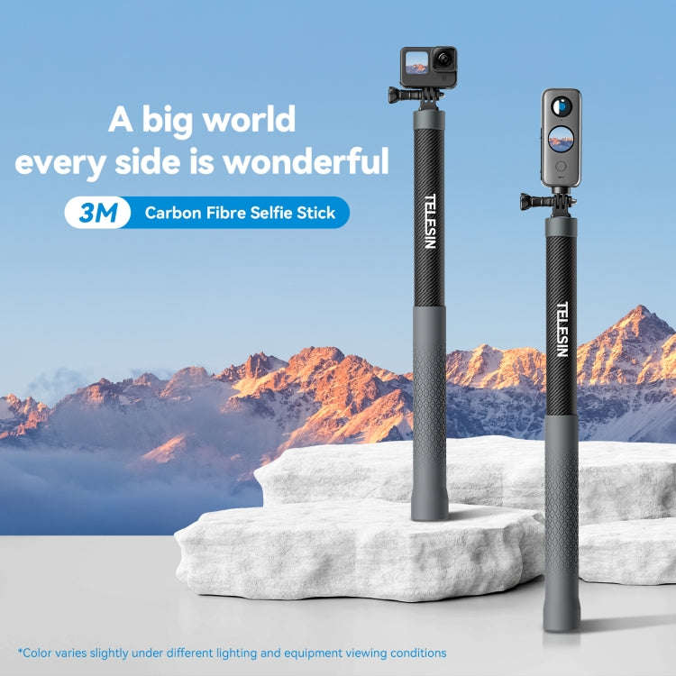 TELESIN 3M Carbon Fiber Selfie Stick Monopod  With 1/4 Screw For DJI, Insta360, GoPro and Other A...
