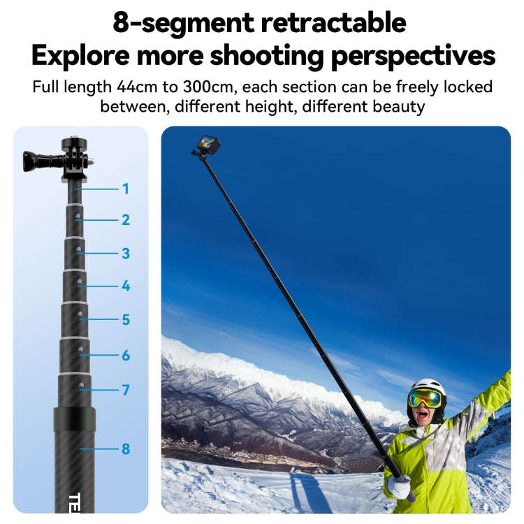 TELESIN 3M Carbon Fiber Selfie Stick Monopod  With 1/4 Screw For DJI, Insta360, GoPro and Other A...